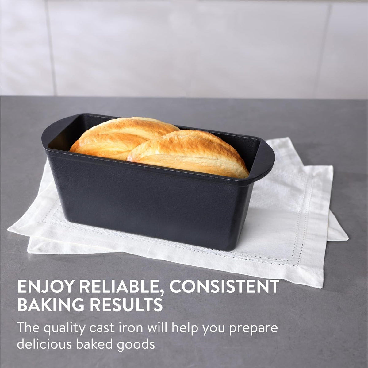Navaris Cast Iron Bread Loaf Tin, 34cm, Black - Even Heat Distribution & Retention - Enameled Non-Stick Baking Pan - Cake and Bread Tins for Roasting, Oven Cooking & Grilling