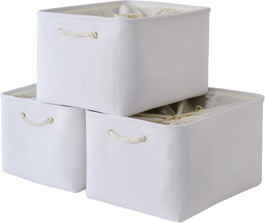 TheWarmHome Organization and Storage Basket for Shelves - Extra Jumbo 3 Pack 20.5x15.8x13.8 inch Cube Storage Bins for Toy Closet Box Home Organizer Gift (White)