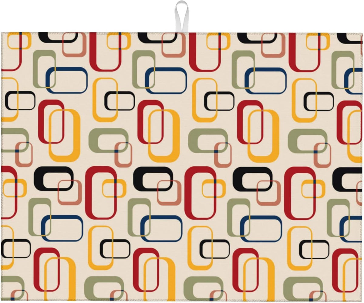 Mid Century Modern Retro Kitchen Drying Mat Vintage Decorative Microfiber Dish Drainer Mat for Kitchen Counter Absorbent Reusable Washable 18x24 Inch