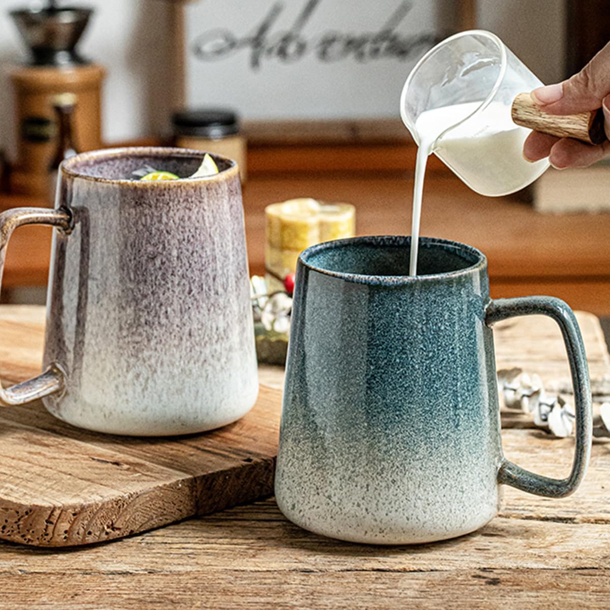 Large 24 oz Ceramic Coffee Mug with Large Handle, Vintage Coffee Cup, Extra Big Tea Cup for Office and Home, Dishwasher and Microwave Safe, Starry Blue
