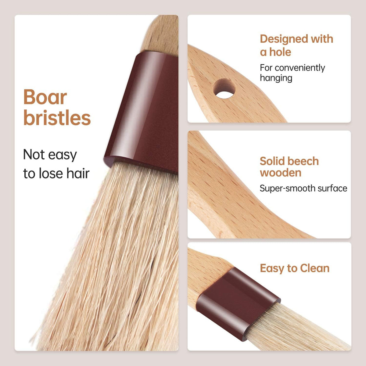 Pastry Brushes for Baking & Grilling, Boar Bristles & Beech Wood Handles, 4PCS (2*1 Inch & 2*1.5 Inch)