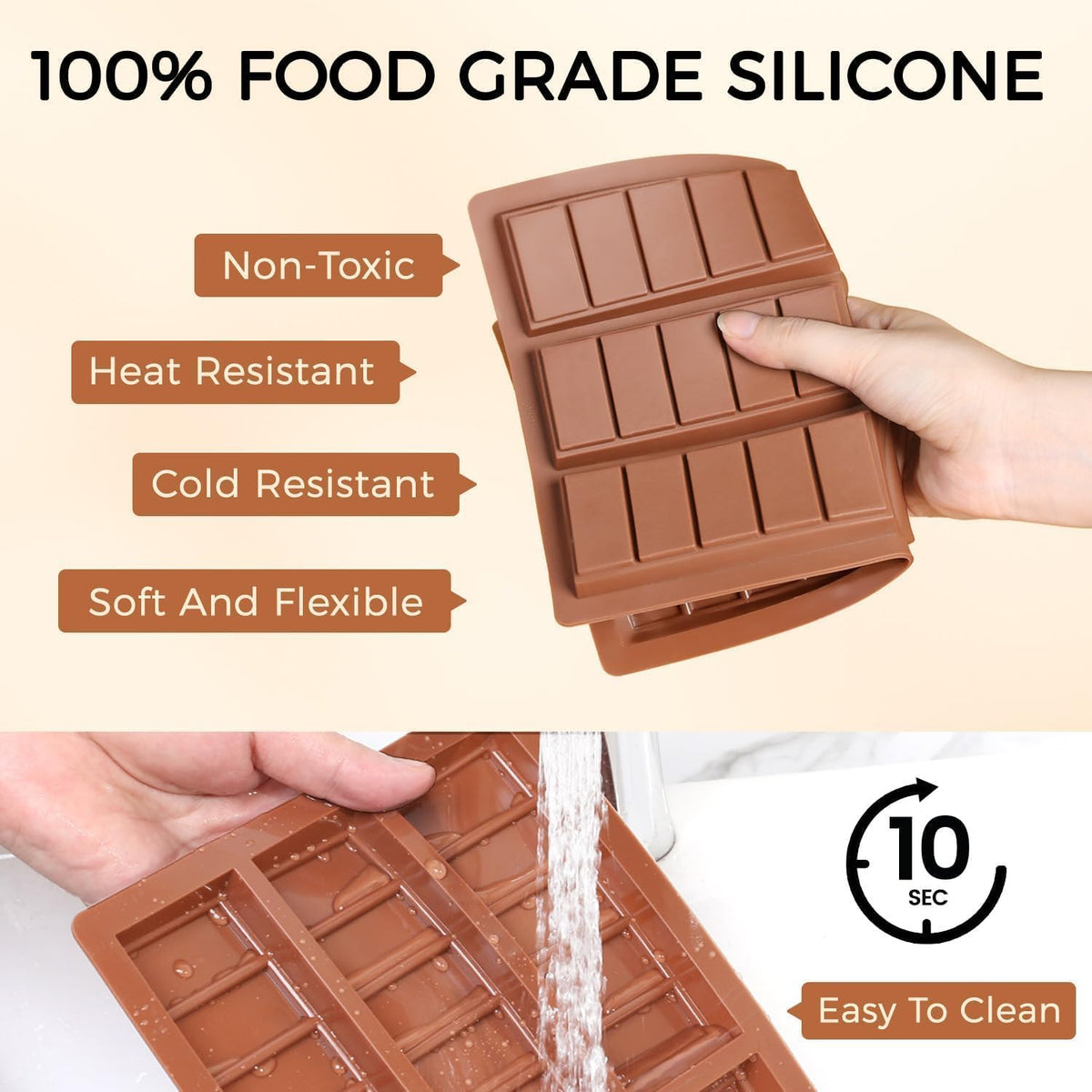 Chocolate Bar Mold - Non-Stick Silicone Chocolate Molds, Food Grade Dubai Deep Chocolate Bar Mold for Milk Pistachio - Set of 2