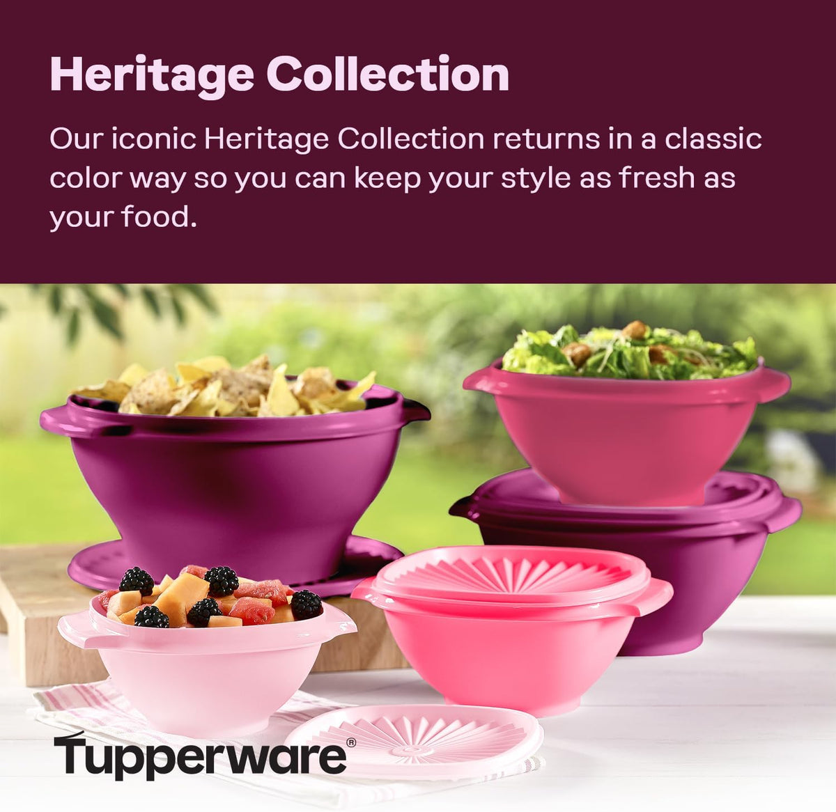 Tupperware Heritage Collection, New 10 Piece Food Storage Container Set in Vintage Pink, Dishwasher Safe and BPA Free (5 Bowls, 5 Lids)