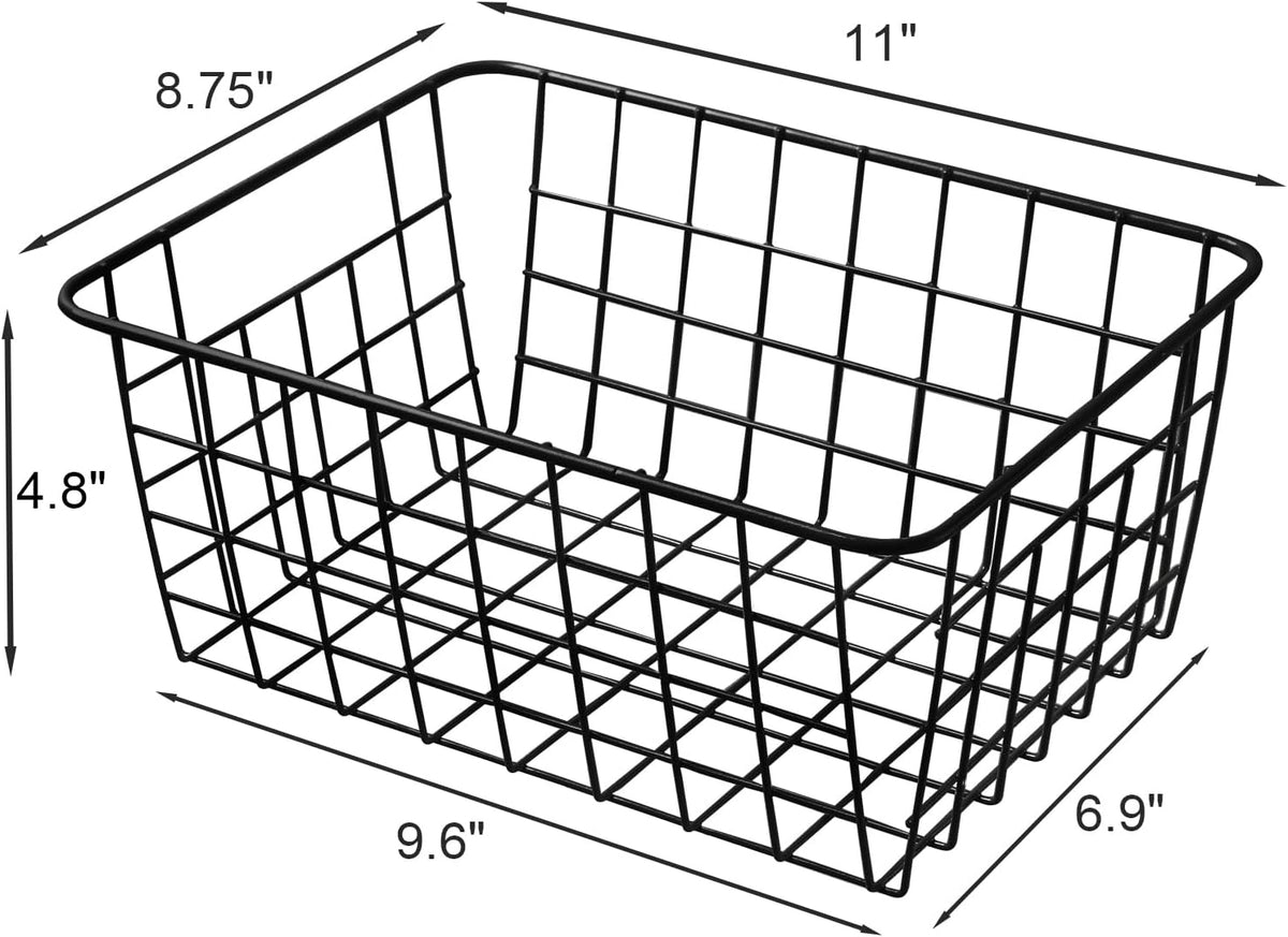 11" Upright Freezer Storage Baskets, Black Wire Storage Bins Small Bakset for Freezer, Pantry, Bathroom Organizing, Set of 4