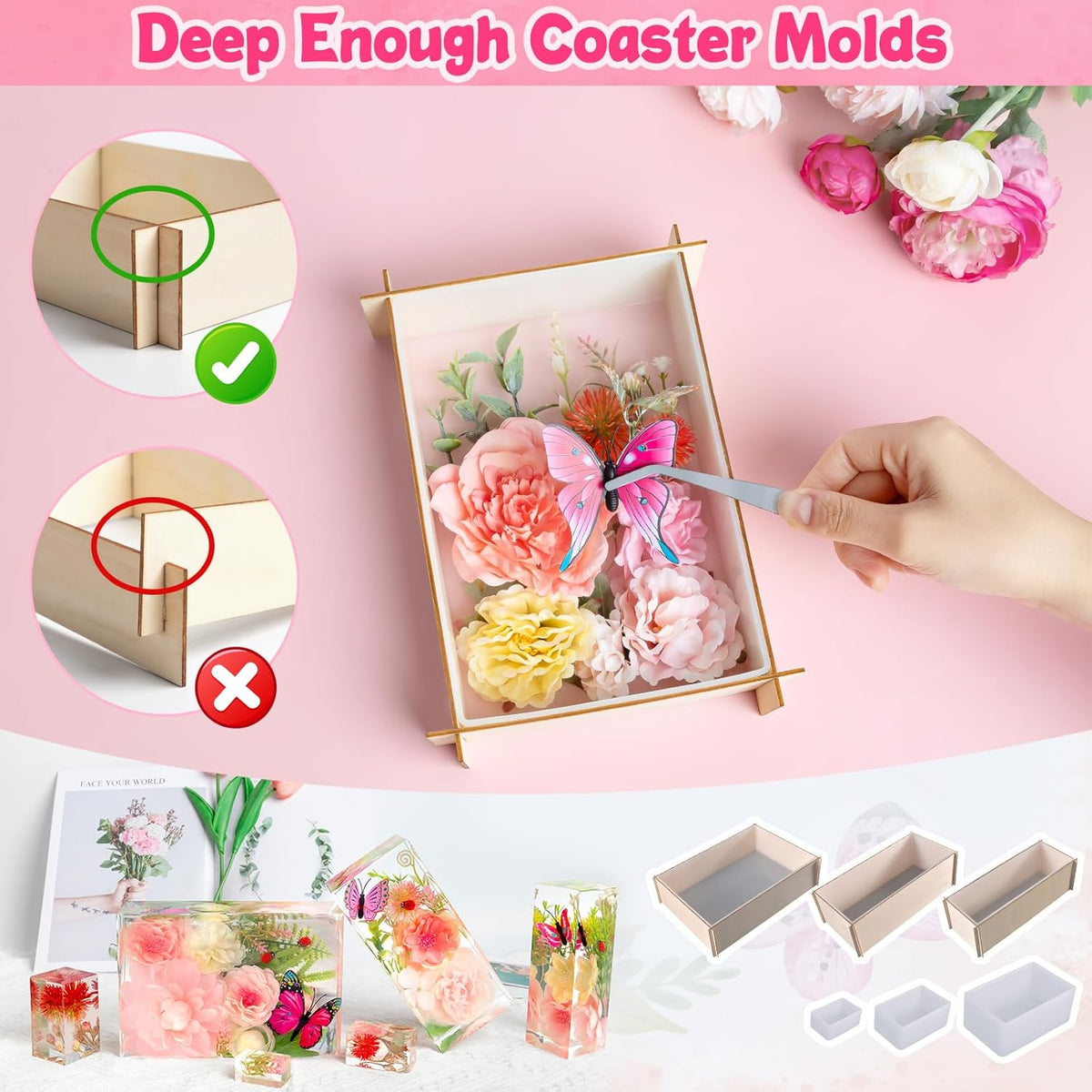 Large Resin Molds Silicone 6PCS Rectangular Cube Silicone Molds for Resin Epoxy Resin Casting Craft Mold for Flower Preservation Bookends DIY Art Home Décor