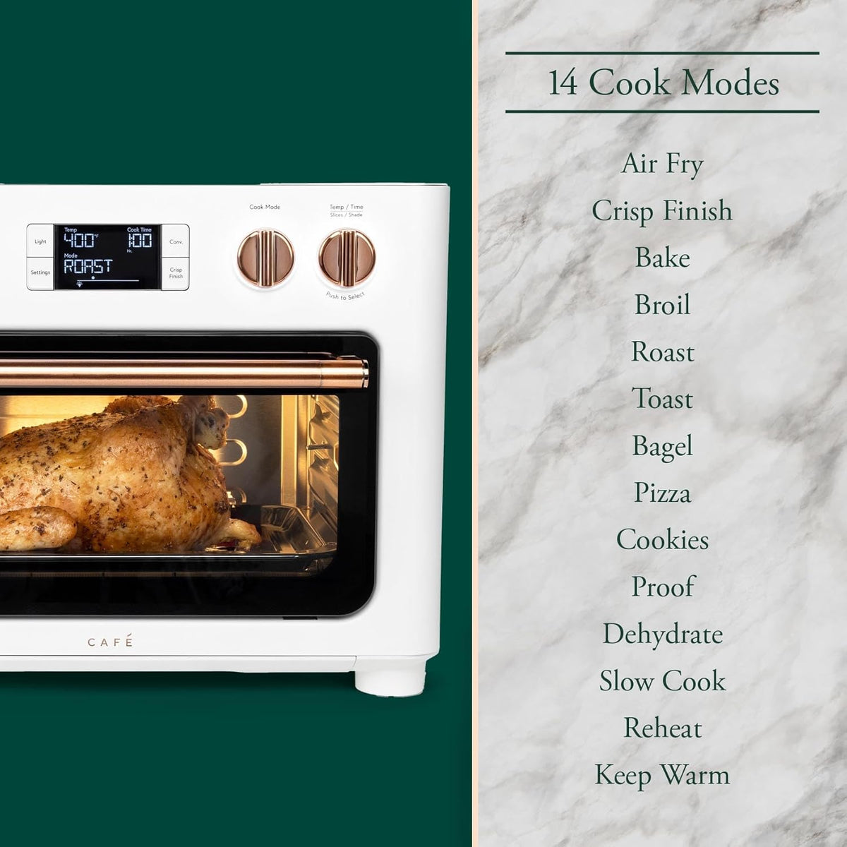 Café Couture Oven with 14 essential cooking modes, including Air Fry, CrispFinish, Bake, Broil, Roast, Toast, Pizza, WiFi & Smart Connected, Voice Control, Countertop Small Appliances, Matte White