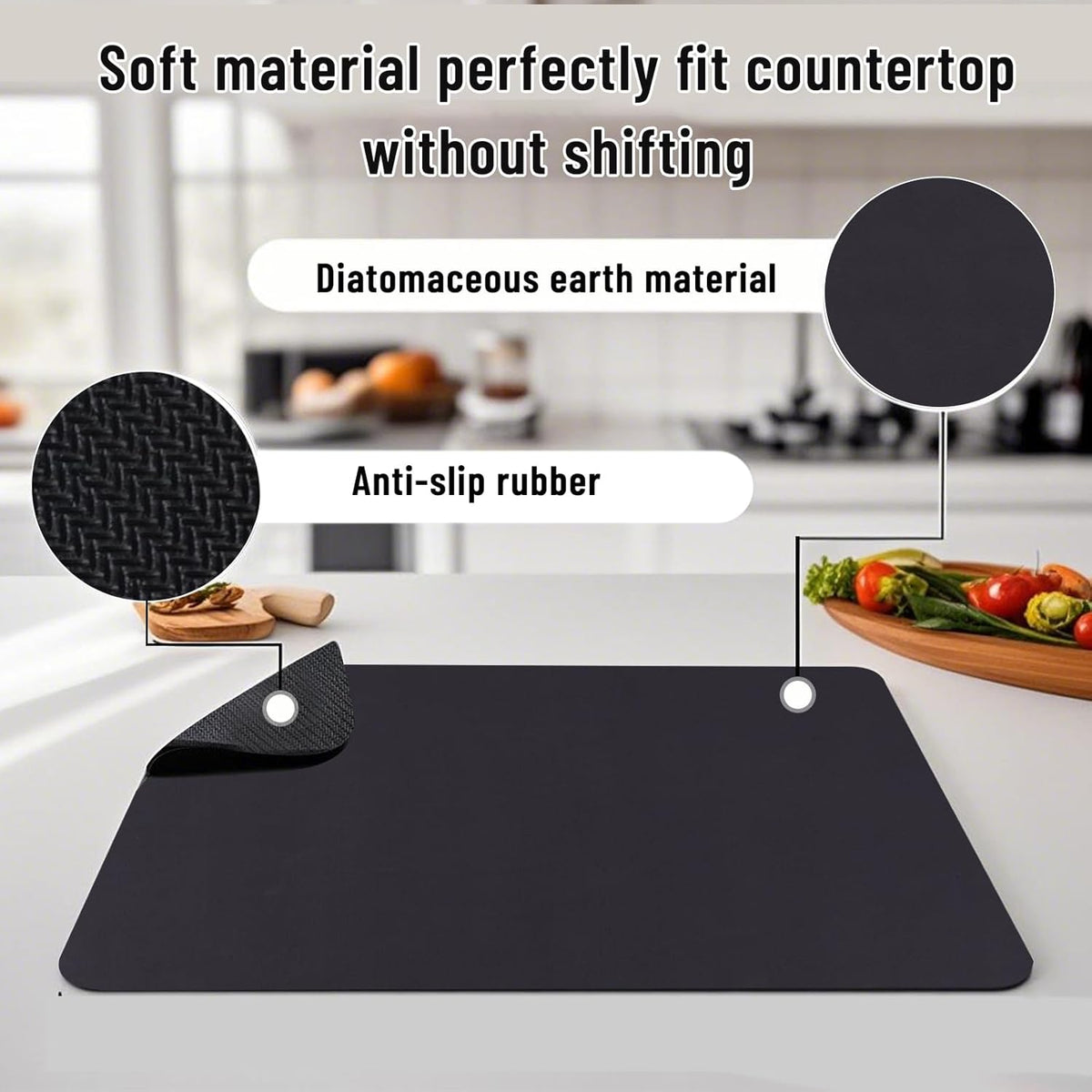 Coffee Bar Mat for Countertop: Super Absorbent, Non-Slip Insulated Cuttable Mat, Washable - 12"x19" Small, Dark Grey