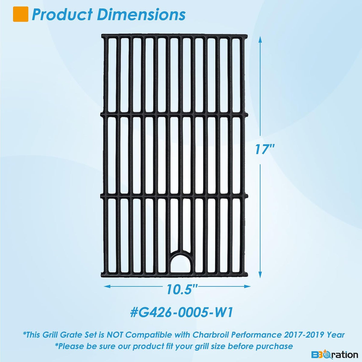 17" Grill Grate for Charbroil Performance 6 Burner 463228622 463284422 463229021 463229521 463229521B Cooking Grate for Charbroil Grill Replacement Parts 463259223 G426-0005-W1