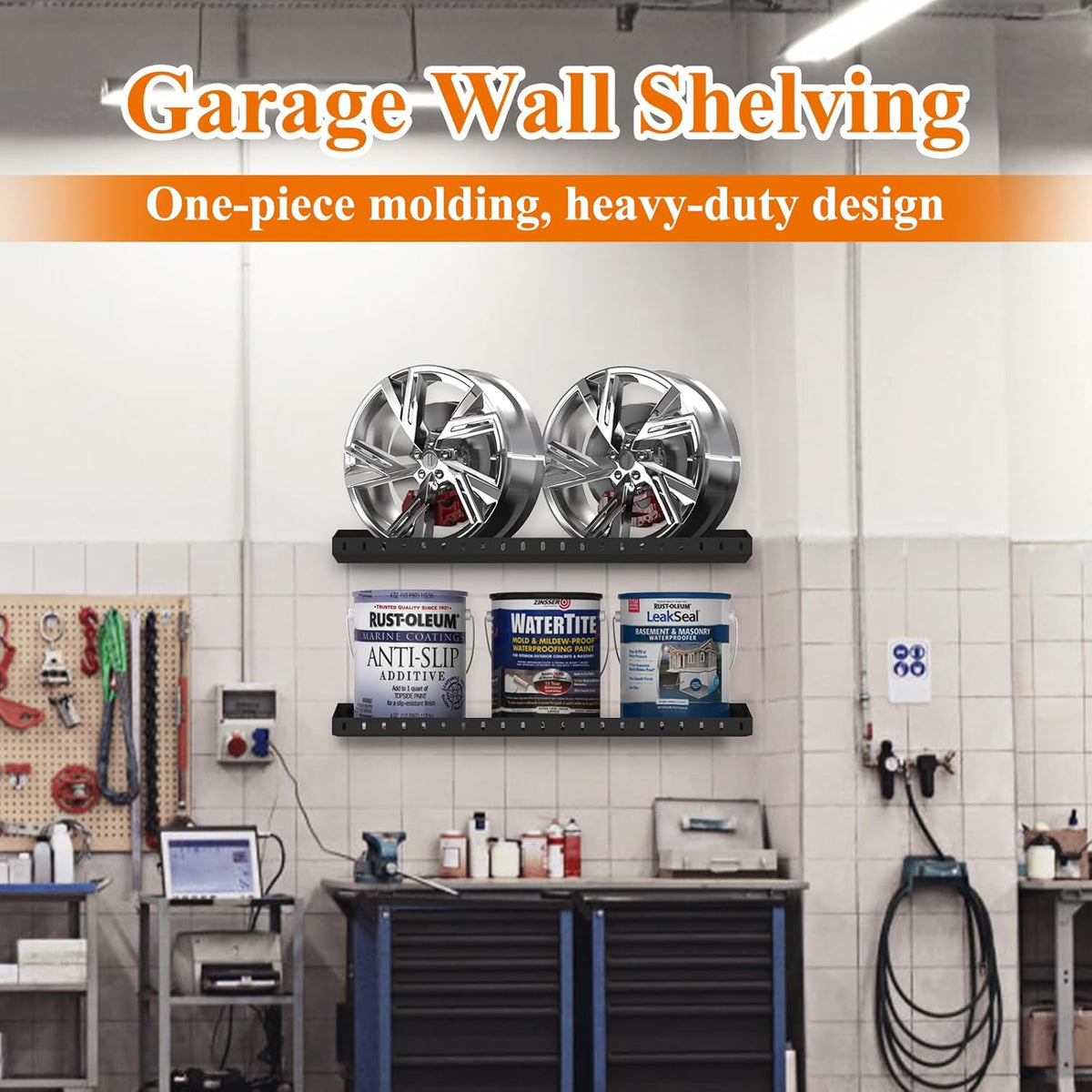 PEKGRIL 2 Pack Garage Wall Shelf, 1X2 Ft Heavy Duty Garage Shelving, Wall Mounted Storage Shelves for Laundry Room, Closet, Holds Up to 150 Lbs
