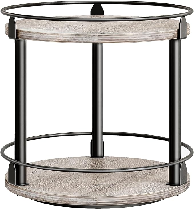 Lazy Susan Organizer, Rotating Spice Rack, 2 Tier Spice Turntable Organizer, Industrial Turntable Spice Holder, for Kitchen Countertop and Cabinet, Compact and Versatile, Greige SR22BG