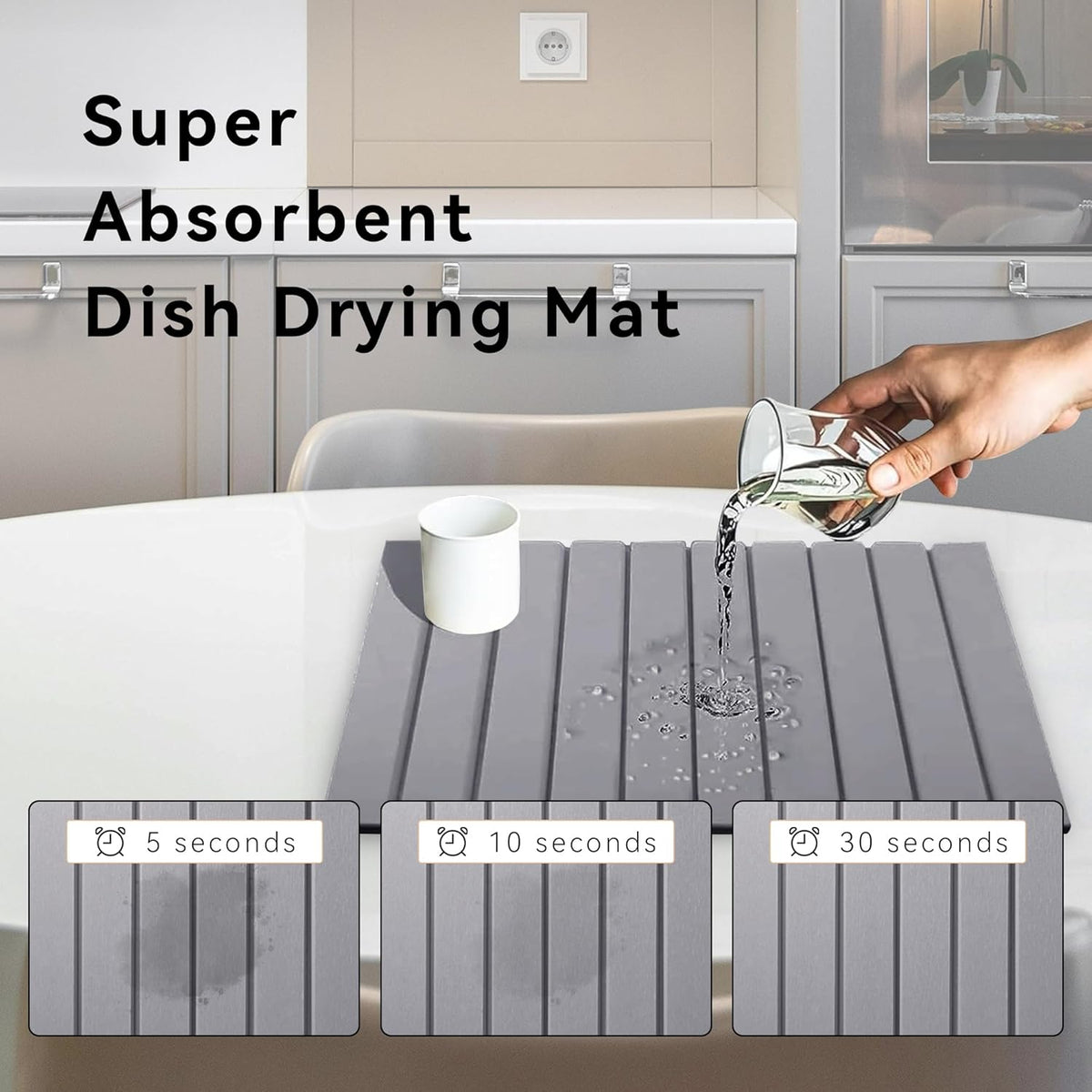 Large Fast Dry Stone Mat, 24" x 16" Drying Board Diatomaceous for Kitchen Counter, Dish Drying Mat, Bathroom Absorbent Pad, Drying Stone Mat for Kitchen, Utensils, Vegetable, Fruits, Gray