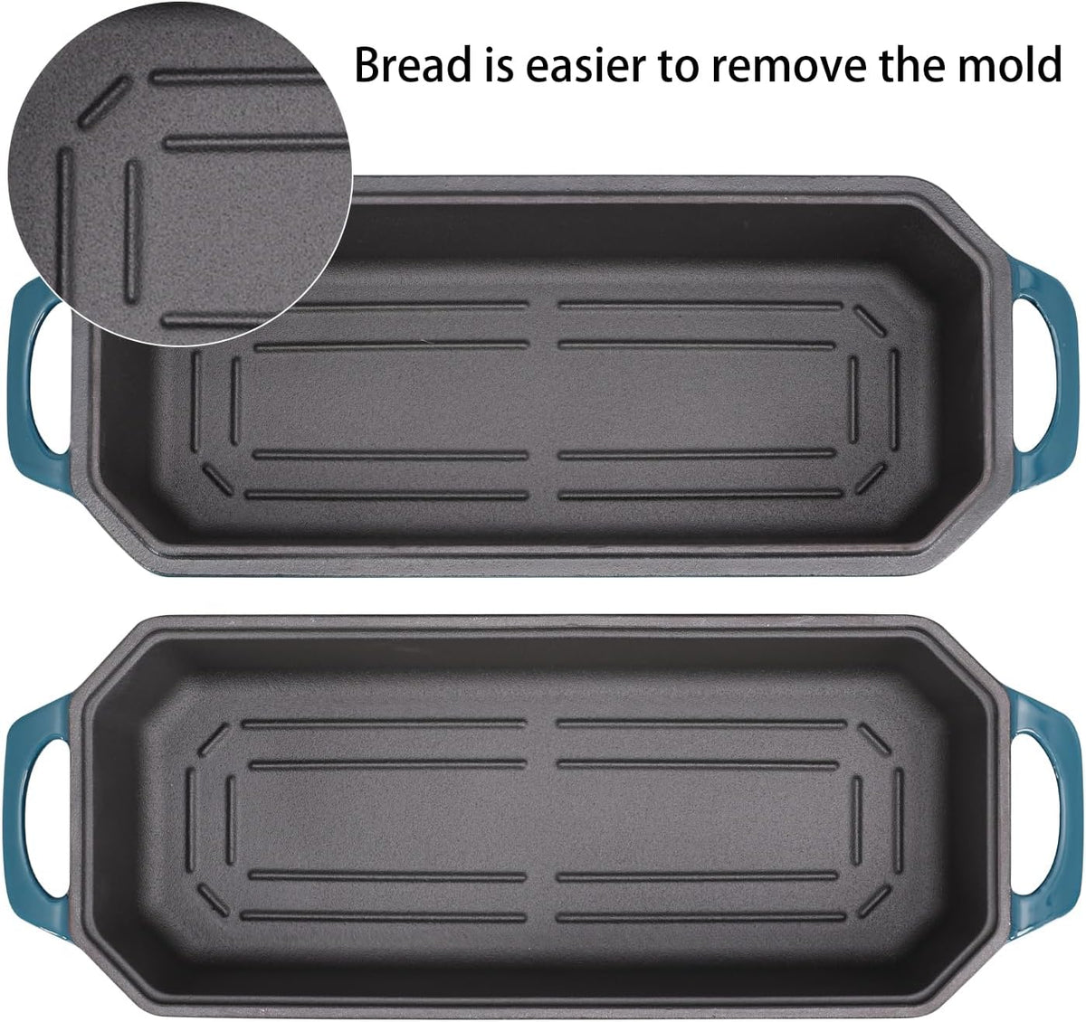 Bread Pan Cast Iron Loaf Pan with Lid Bread Loaf Pan 13x5 Inch Enameled Cast Iron Sourdough Bread Pan,DarkCyan