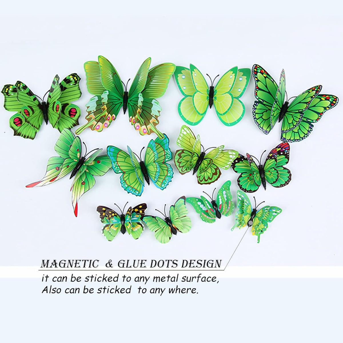 Butterfly Wall Decor 24/48 PCS, 3D Butterflies Stickers for Party Decorations with Magnets (Green, 48)