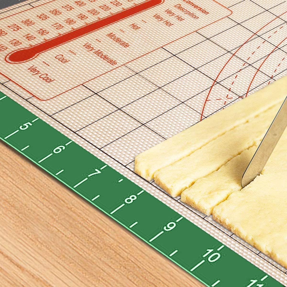 Silicone Pastry Baking Mat Non Stick-Large Rolling Dough with Measurements-Non Slip Pizza,Fondant,Pie,Cake Baking Mat - 26 x 16 Inch By Cook Time(Green)