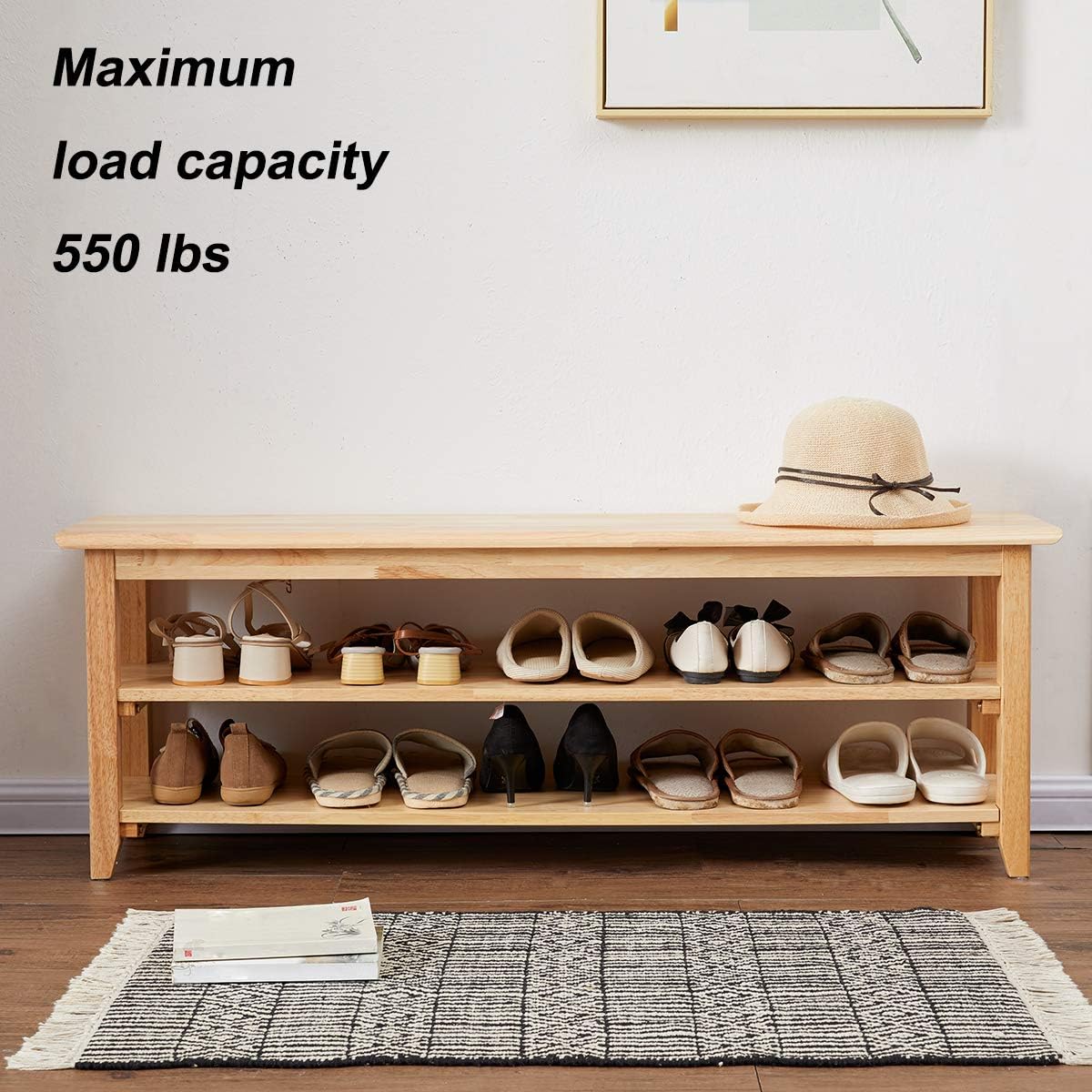 XKZG Storage Bench Wooden Shoe Rack Bench Simple Style Wood Entryway Bench (Natural,47.2")