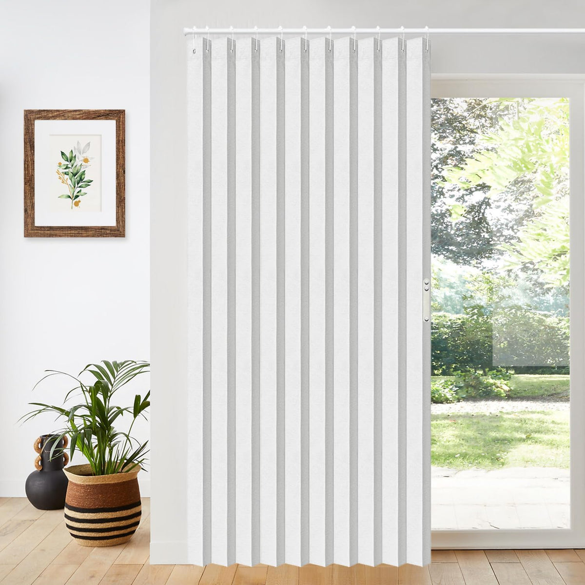 Vatge Door Curtains for Doorways, Accordion Style Curtain for Closet Doors, Temporary Doors for A Room Privacy, 1 Panel with Tieback, W52 x L78, Stone White