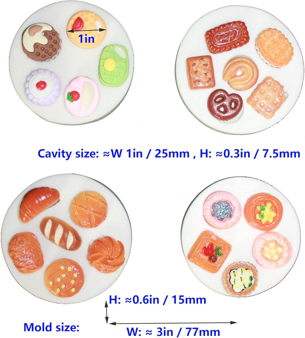 Lovely Small Items Silicone Fondant Molds Set For Cake Topper, Gumpaste, Candy & Chocolate, Polymer Clay and More (Round Food Items)