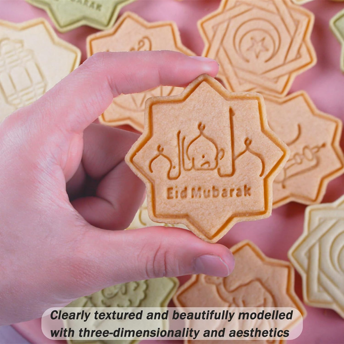 10 Pcs Eid Mubarak Cookie Cutters Set Baking Molds 3D Christmas Press type Cookie Cutter for Baking, Fondant, Cheese, and Pastries