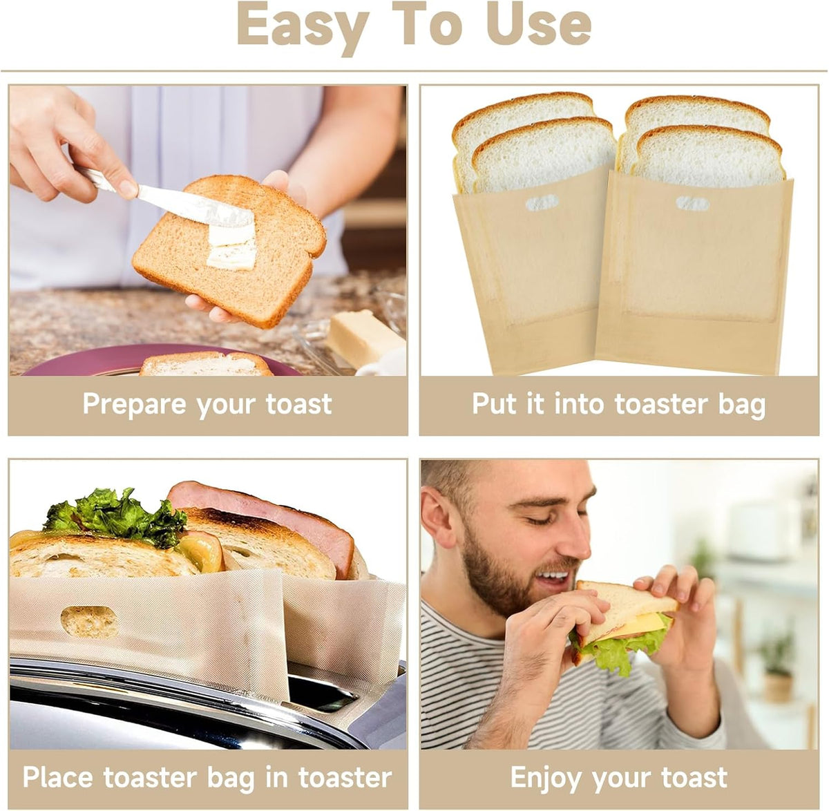 QTLCOHD 24 Pack Toaster Bags, Reusable Nonstick Toaster Grilled Cheese Bags Sleeves, Fiberglass Heat Resistant Sandwich Bag for Snacks Bread