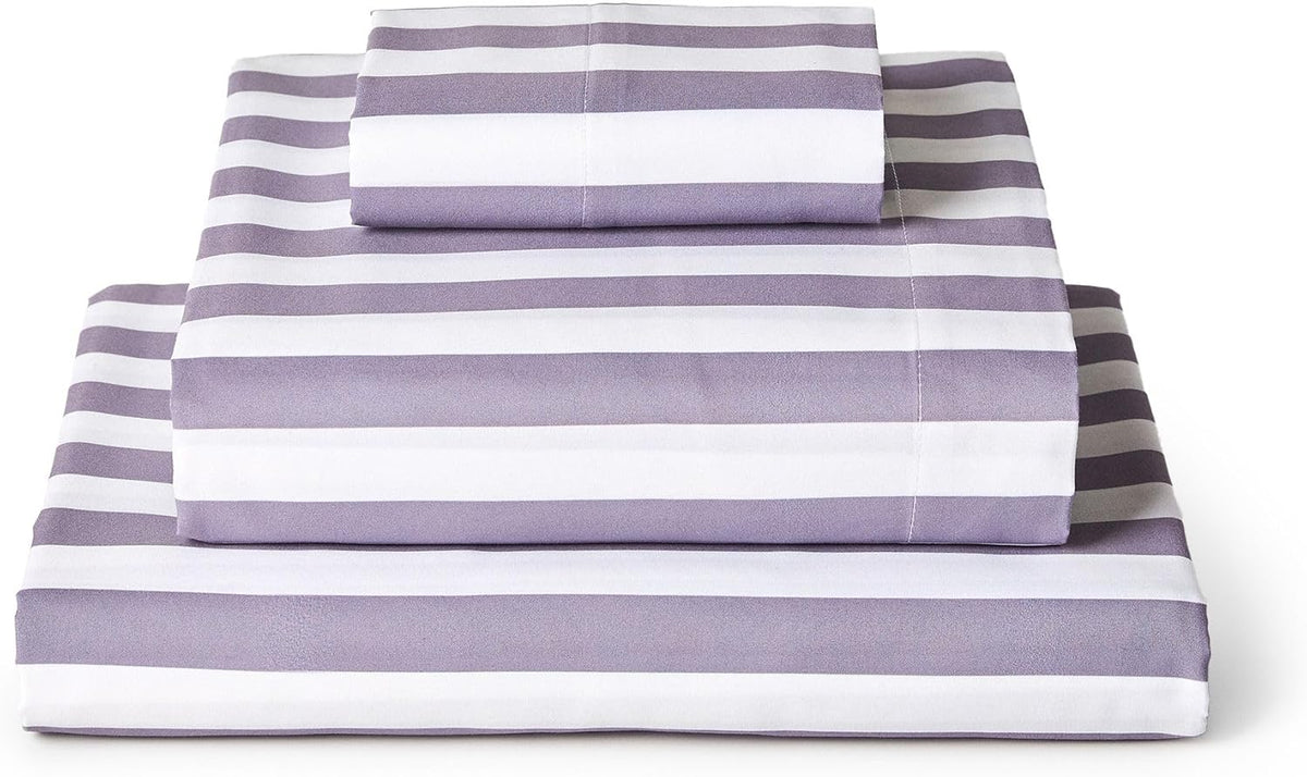 Mellanni Twin XL Sheets Set - 3 PC Iconic Collection Bedding - Hotel Luxury, Soft, Cooling Bed Sheets - Wrinkle, Fade, Stain Resistant (Twin Extra Long, Oxford Stripe Hazy Lilac)