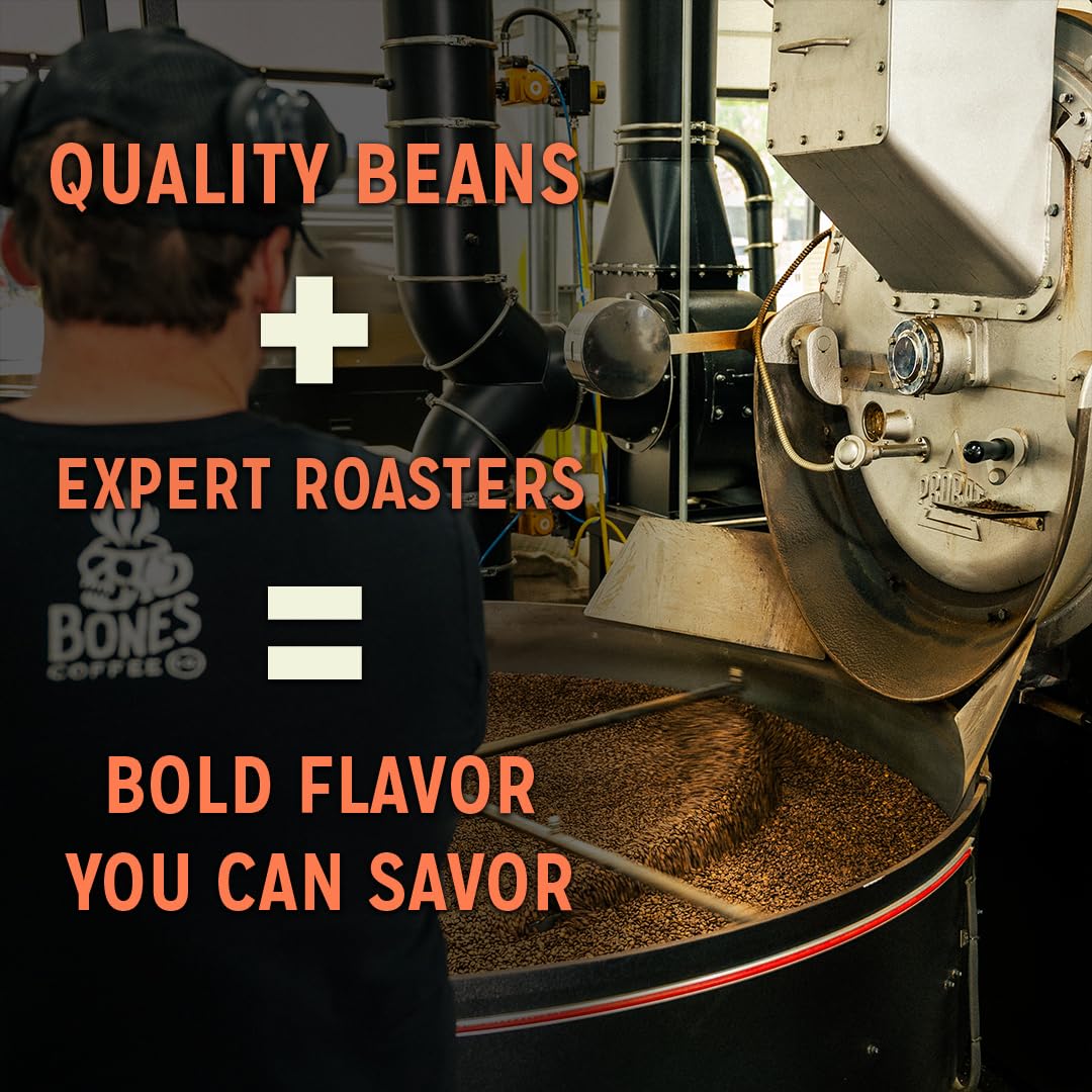 Bones Coffee Company Maple Bacon, Bacon and Maple Syrup Flavored Coffee, Medium Roast Low Acid Arabica Beans Compatible with Auto drip and French Press Coffee Maker, 12 Oz Whole Bean