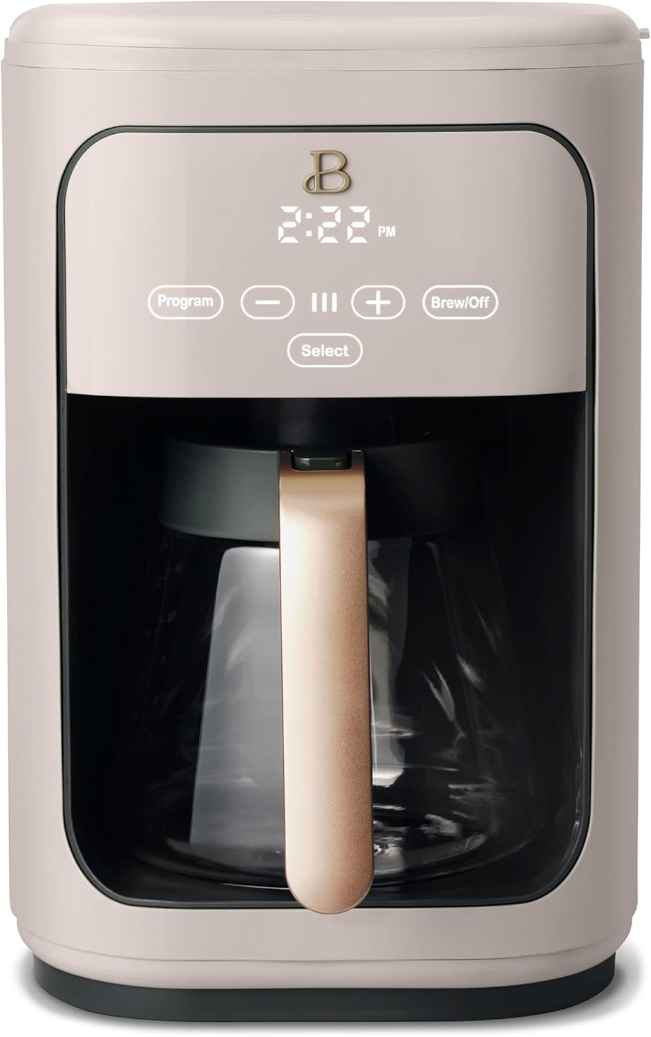 Beautiful Coffee Maker, 14-Cup, Touch Display, Programmable, 1200W, Stainless Steel, Keep Warm, 24h Timer dishwasher-safe (Porcini Taupe)