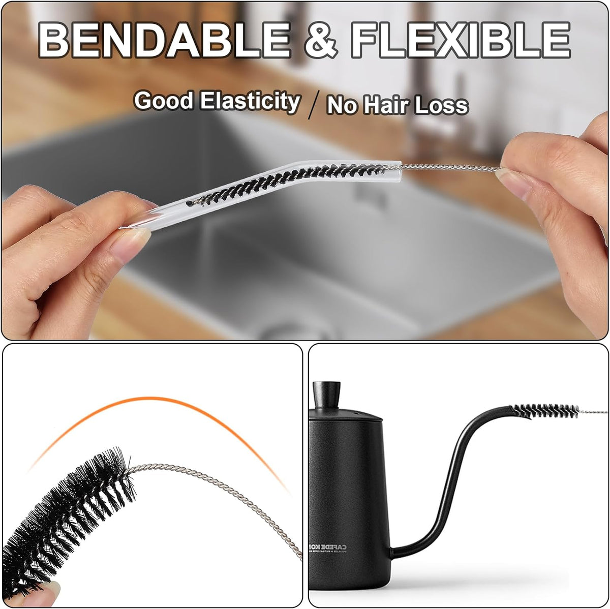 Straw Cleaner Brushes Sets, 12 Pieces 8.2 Inch Botthle Cleaning Brush and Nylon Tube Brush Brush Kit for Sippy Cup, Tumbler, Water Bottle, Drinking Straw (Black)