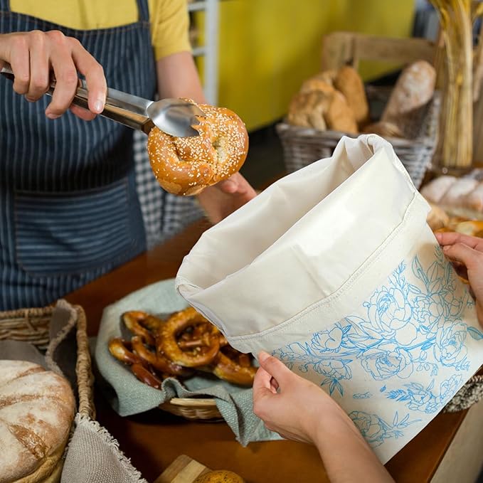 2 Pack Sourdough Bread Bags with Foodgrade TPU Lining, Linen Bread Bags for Homemade Breads, 16x12" Reusable Canvas Breads Bag with Drawstring Natural Large Storage for Fresh Keeping Loaf
