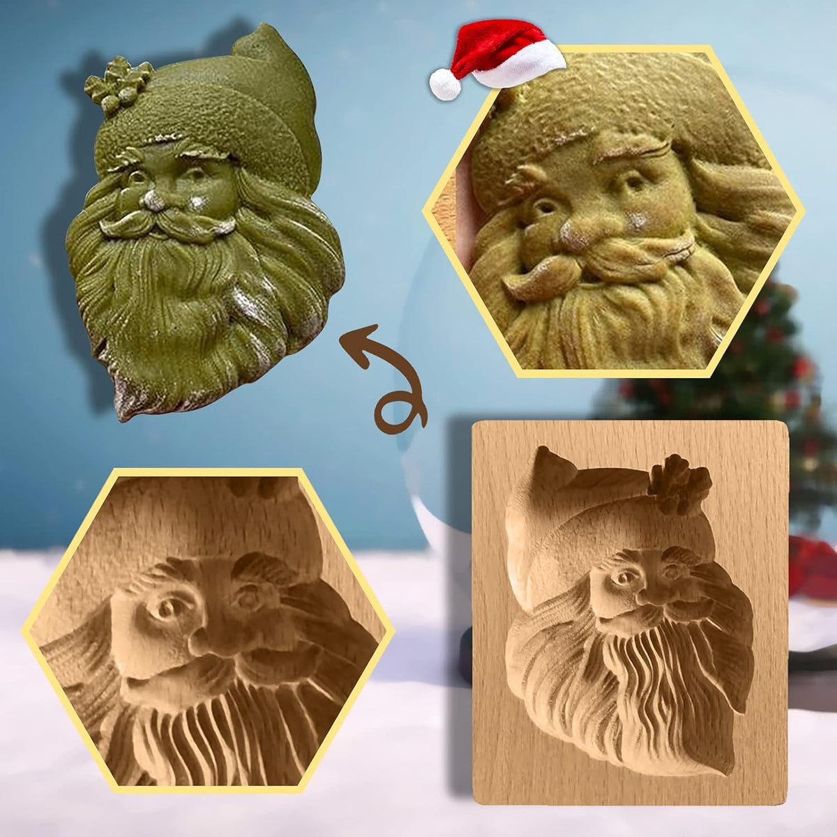 Wooden Cookie Biscuit Mold, 3D Baking Mold, Embossing Craft Decorating Baking Tool, Suitable for Halloween Thanksgiving Christmas Kitchen DIY (Old Man 10 * 8 * 2)