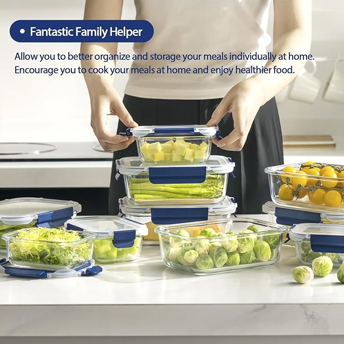 Glass Food Storage Containers with Lids Airtight, 10 Pack Meal Prep Containers, Bpa-free Lid Glass Lunch Box