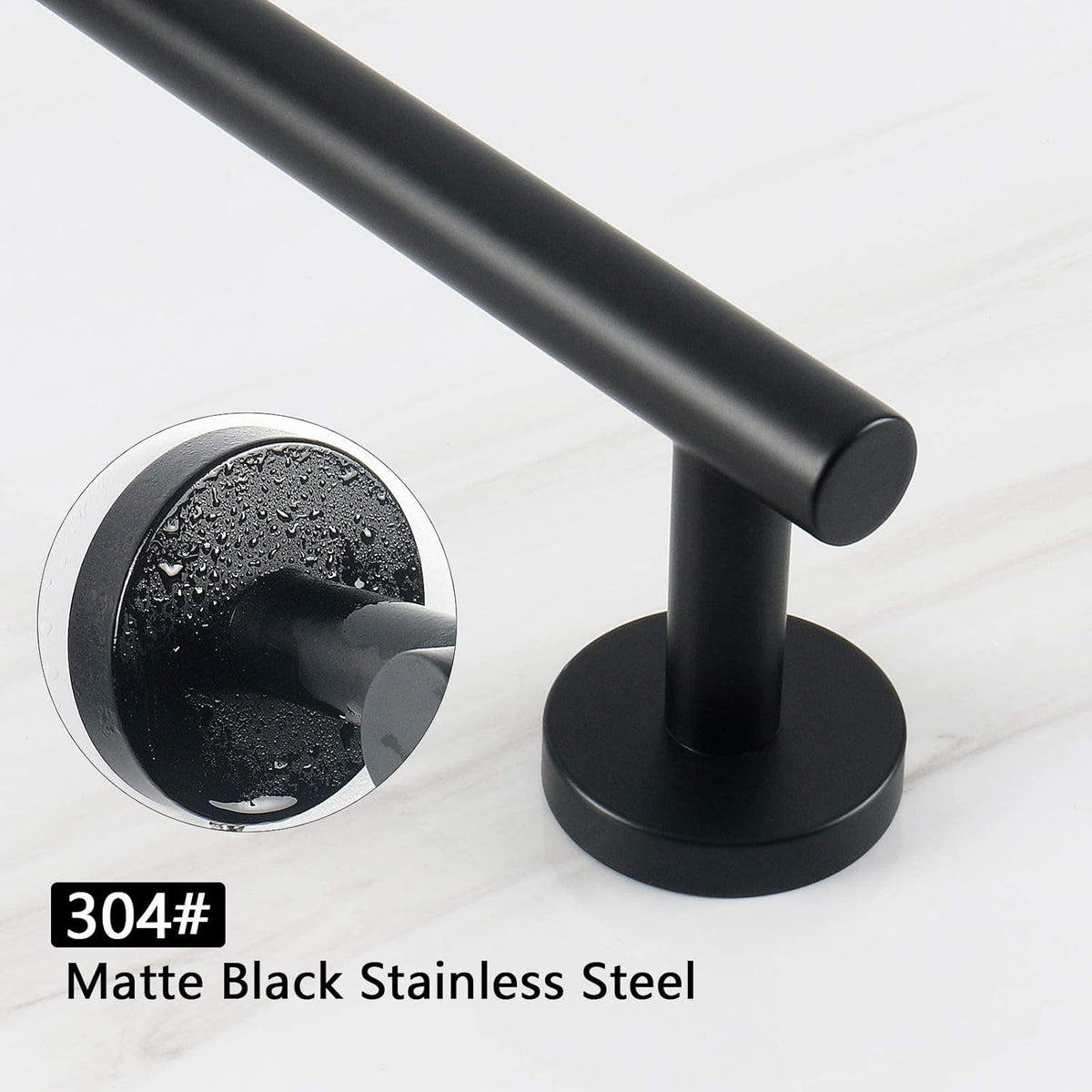 NearMoon Bath Towel Bar, Bath Accessories Thicken Stainless Steel Shower Towel Rack for Bathroom, Towel Holder Wall Mounted (1 Pack, Matte Black, 24 Inch)