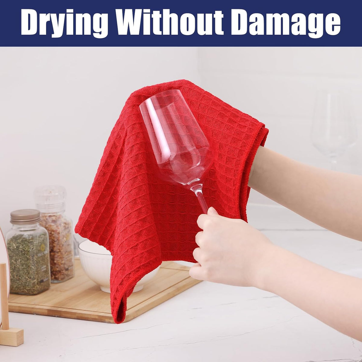 Homaxy Microfiber Waffle Weave Kitchen Dish Cloths, 12 x 12 Inch Ultra Absorbent and Solid Color Dish Towels for Kitchen Fast Drying Dishcloth for Washing Dishes, 8 Pack, Red