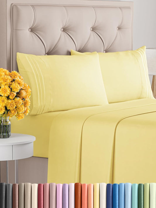 Queen Size 4 Piece Sheet Set - Comfy Breathable & Cooling Bed Sheets Set - Hotel Luxury Bedding for Women, Men, Kids, Teens, Boys & Girls - Deep Pockets, Ultra-Soft, Wrinkle Free - Oeko-Tex - Yellow