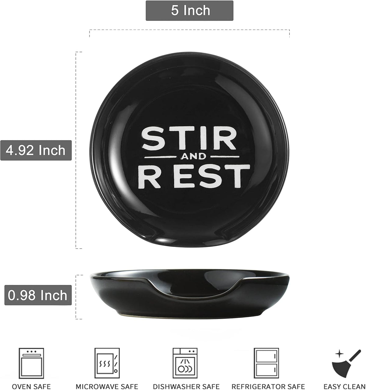 Spoon Rest for Stove Top, Kitchen Decor for Farmhouse, Cooking Ladle/Spatula/Spoon Holder, Utensil Rest for Countertop Deep Tray Prevent for Spill Black and White 5 inch Housewarming Gift