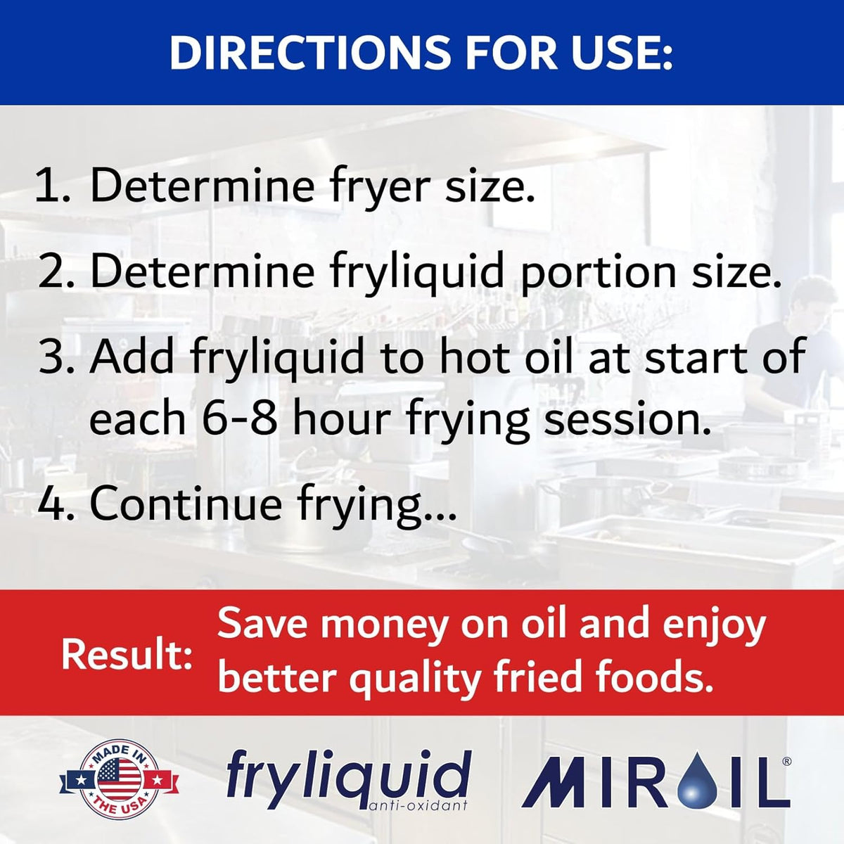 1 Liter Bottle FryLiquid by MirOil, Antioxidant for Frying, Removes Unhealthy Fat, Prevents Breakdown, Vitamin Therapy, Extend Deep Fryer Oil Life for Donut Shop, Restaurant, Food Truck & Food Service