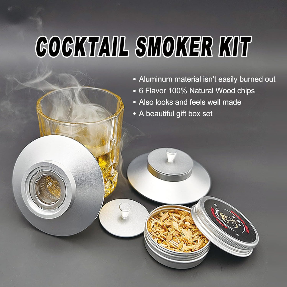 Infuser Smoker with 6 Chips- Drink Smoker Infuser Old Fashioned Smoker kit,Bourbon Cocktail Smoker kit Gifts for Men Whiskey Smoker kit Gifts for Dad