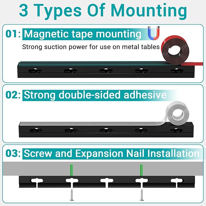Cable Raceway - Magnetic Cable Management Under Desk with Upgraded Aesthetic Large Hole, Cord Organizer Kit for Hiding Computer, Gaming Desk, Network, Power Cord, TV - 4PCS 4x15.7in Black