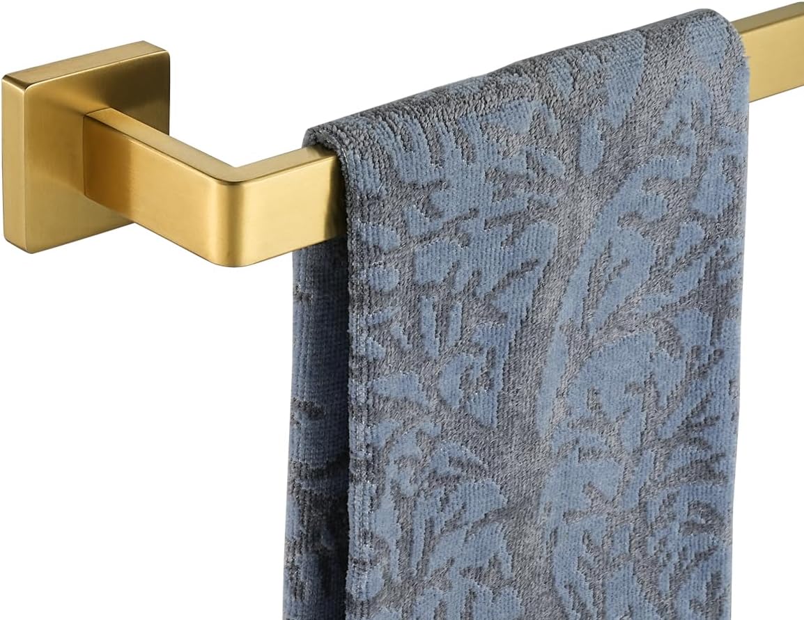 JQK Gold Towel Bar, Rounded Edges 18.41 Inch Towel Rack, 304 Stainless Steel Bathroom Wall Mount, Useable Length 16 Inch, TB250L16-BG