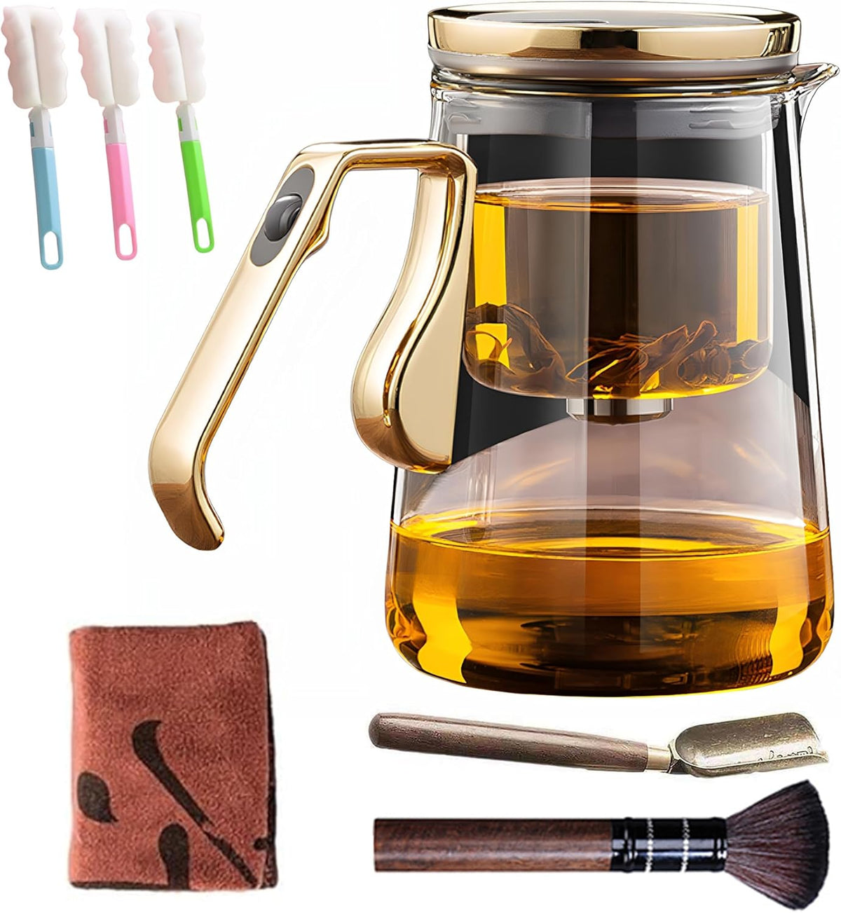 YJX Magnetic Glass Teapot, 25.4oz Small Enchanted Brewing Tea Pot, Witchcraft Magic Borosilicate Tea Set with Strainer for Loose Leaf or Herbal, Exquisite Kettle Gift for Tea Lovers(Golden)