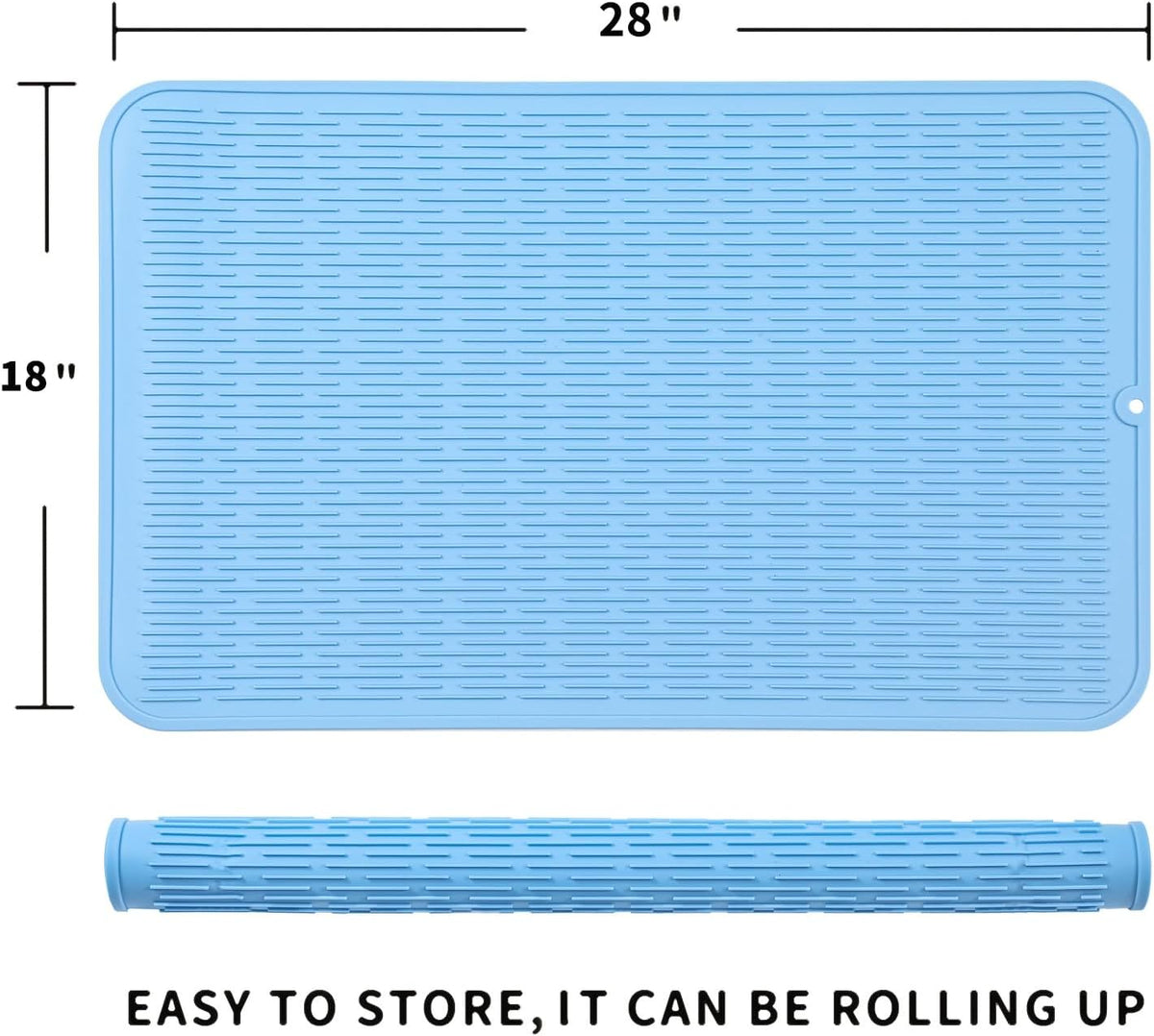 Silicone Dish Drying Mat for Multiple Usage,Easy clean,Eco-friendly,Heat-resistant Silicone Mat for Kitchen Counter or Sink,Refrigerator or Drawer Liner Light Blue 3XL 28 inches x 18 inches