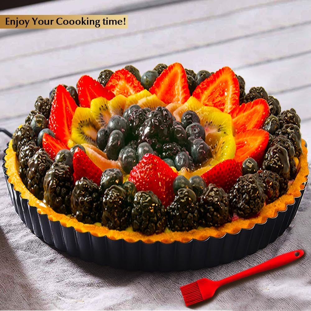 11 Inch Tart and Quiche Pan with Removable Bottom, Pie pans for baking, Non-stick Carbon Steel Quiche Pan for Pie, Mousse Cakes, Fruit and Desserts