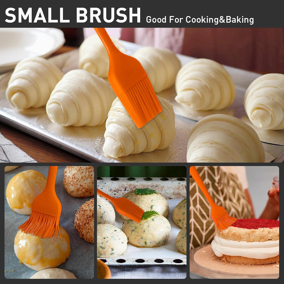 Pastry Brush-Begonia Silicone Basting Brush for Cooking,2pcs 10+8 in Heat Resistant Food Brushes for Baking, Grilling, Cooking and Spreading Oil (Orange)