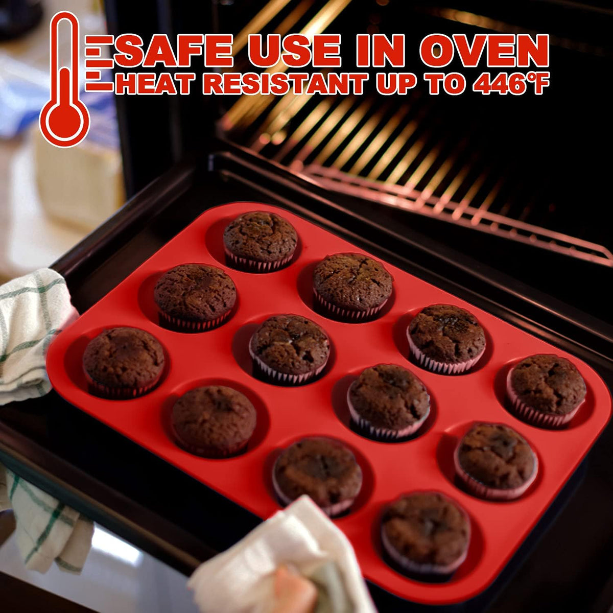 Anaeat Silicone Muffin Pan set- Regular 12 Cups Cupcake Tray, Non-Stick Silicone Baking Molds for Making Muffin Cakes, Cupcake, Chocolate, Bread,Tart and Desserts, Just Pop Out (2 Pack)