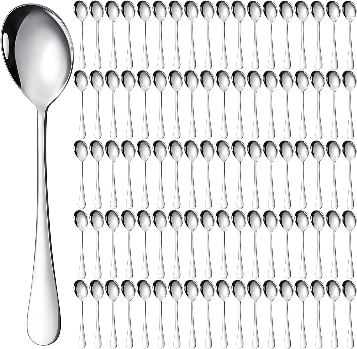 Nuogo 100 Pieces Soup Spoons Set Stainless Steel Spoons Silverware Dessert Dinnerware Bulk Metal Dinner Dinnerware Mirror Polished Tablespoon for Home Restaurant Kitchen Dishwasher Safe
