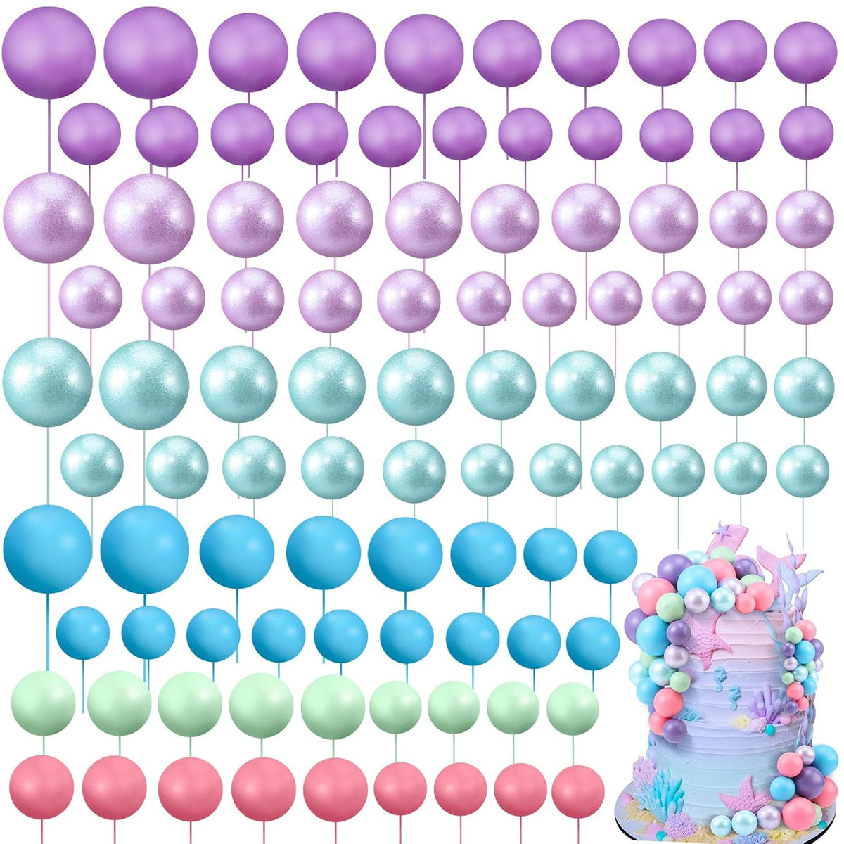 108 Pcs Balls Cake Topper DIY Cupcake Insert Foam Balloons for Cake Baking Wedding Anniversary Birthday Decoration(Bright Colors,Multi Sizes)