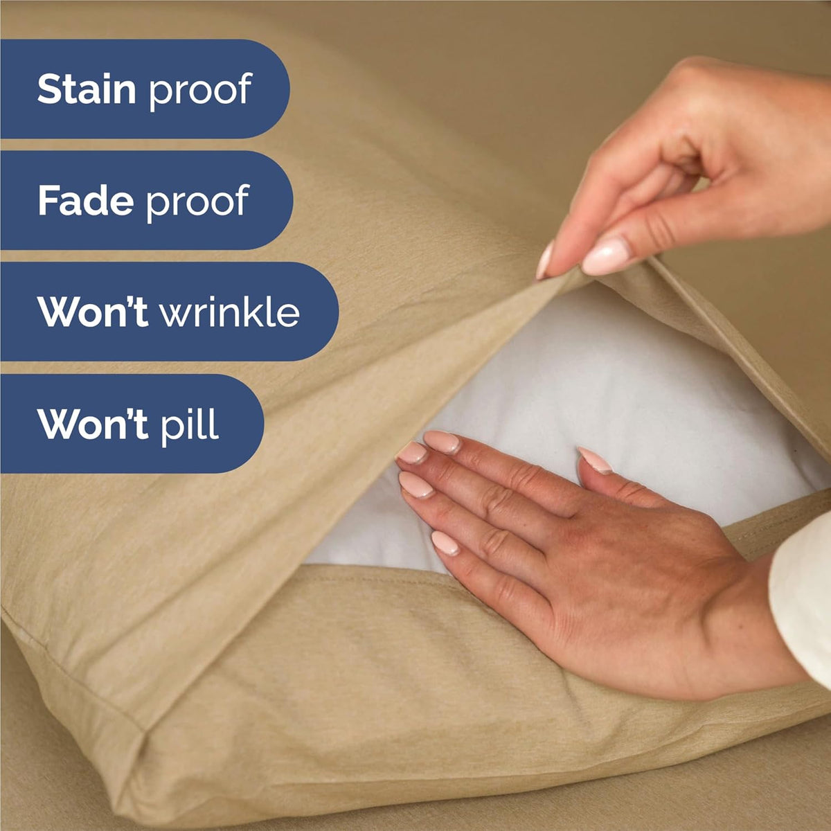 King Size 4 Piece Sheet Set - Comfy Breathable & Cooling Bed Sheets Set - Hotel Luxury Bedding for Women, Men, Kids, Teens, Boys & Girls - Deep Pockets, Soft & Wrinkle Free - Tan (Heathered Sheets)