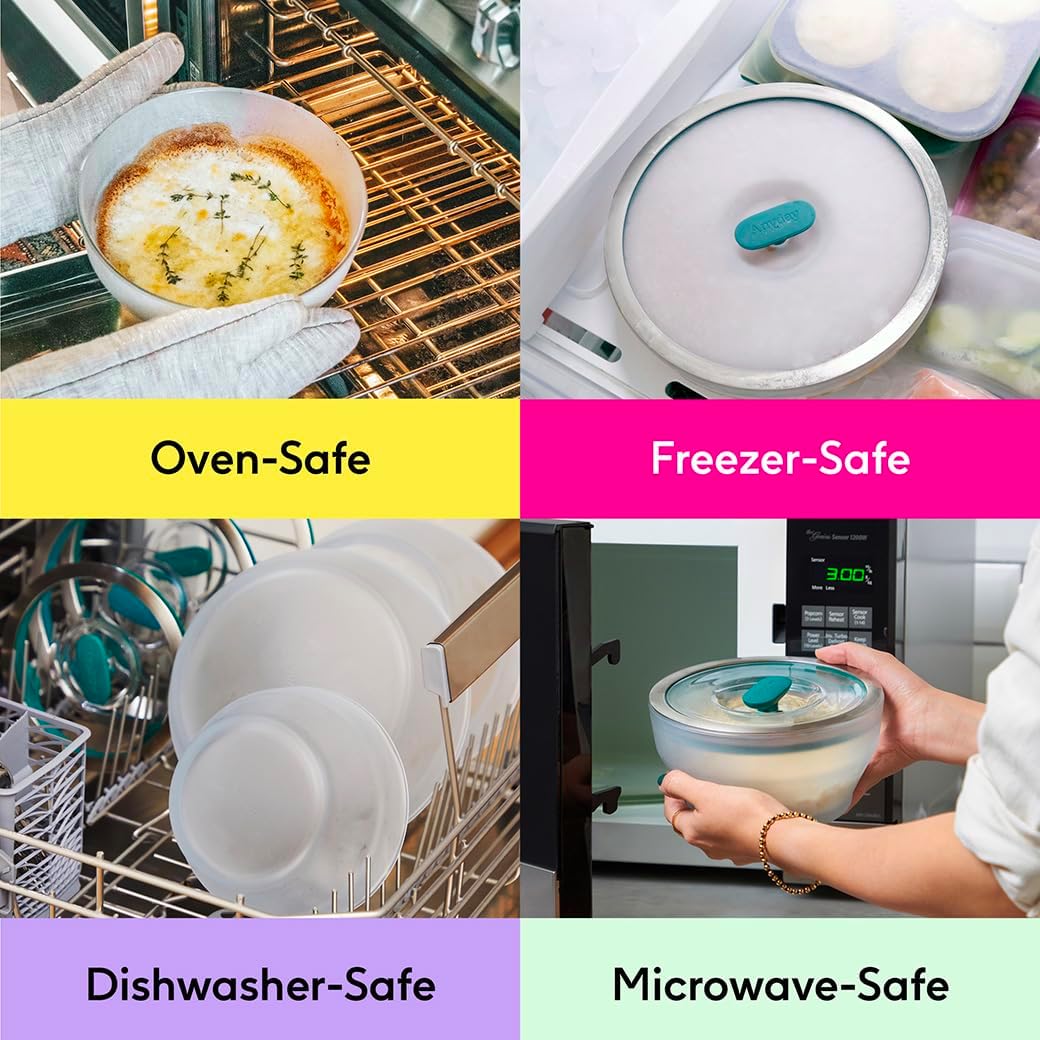 Anyday 10-Cup Square Glass Food Storage with Glass Lid | Plastic-Free Meal Prep & Microwave Cookware | Stackable Airtight Storage Container with Vented Lid for Microwave-Safe Reheating