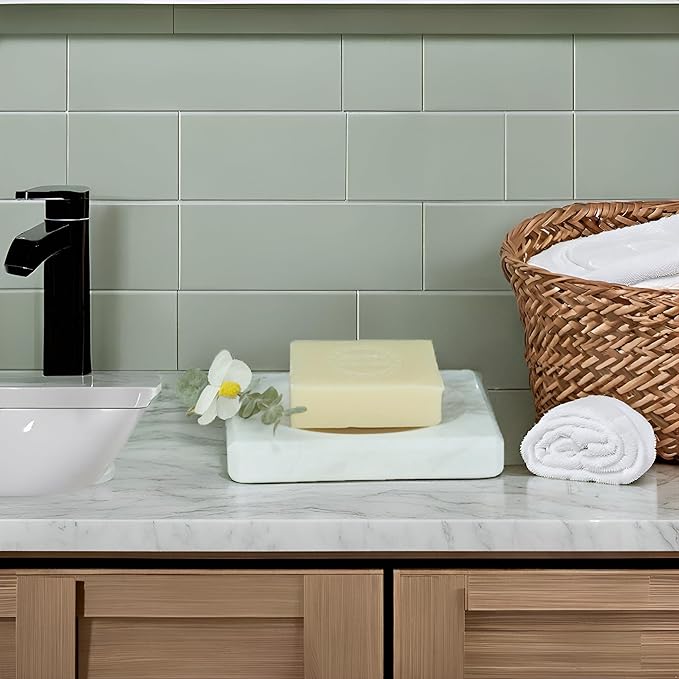 White Soap Dish Tray Marble Soap Holder Trinket Plate for Bathroom Sink Kitchen Countertop Bedroom Vanity Bathroom Accessory Rectangular