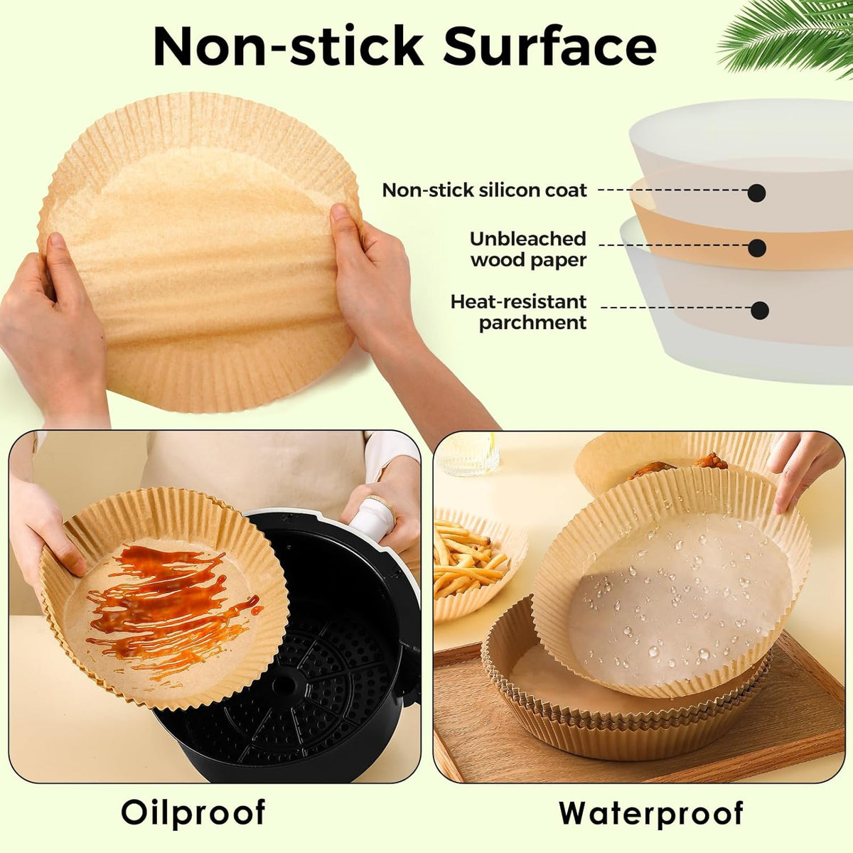 Ctizne Disposable Air Fryer Liners, 200PCS 6.5In Round Parchment Paper Liner for Baking Roasting, Non Stick Oilproof Microwave Oven Air Fryer Accessories