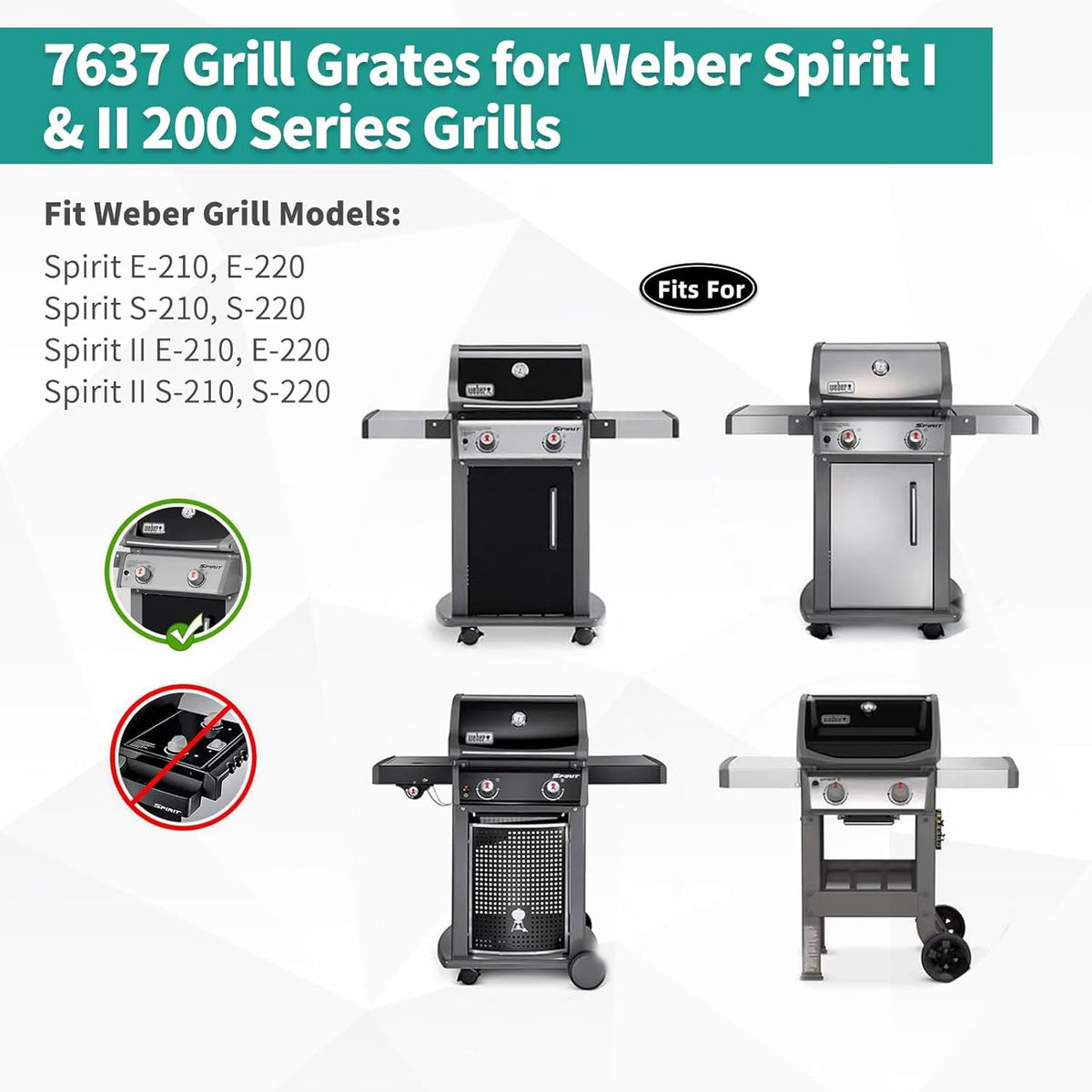 9MM 304 Stainless Steel Spirit Grill Grates for Weber Spirit E-210 E-220 S-210 S-220 Gas Grills with Front-Mounted Control 7637 Grill Replacement Parts for Weber Spirit I & II 200 Series